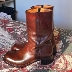 Brown Red Leather Campus Boots